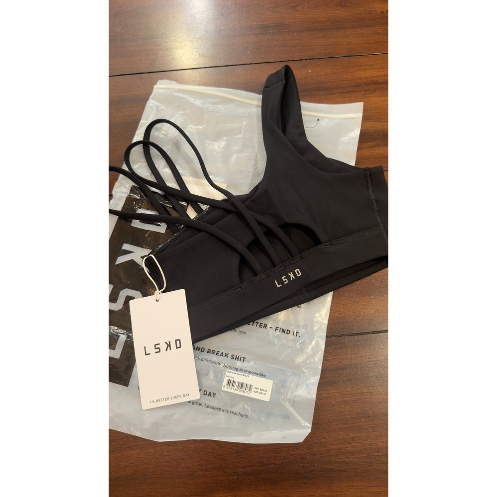 LSKD Galvanise Sports Bra 2.0 Black Asymmetric Strappy Low Support NWT 2XS